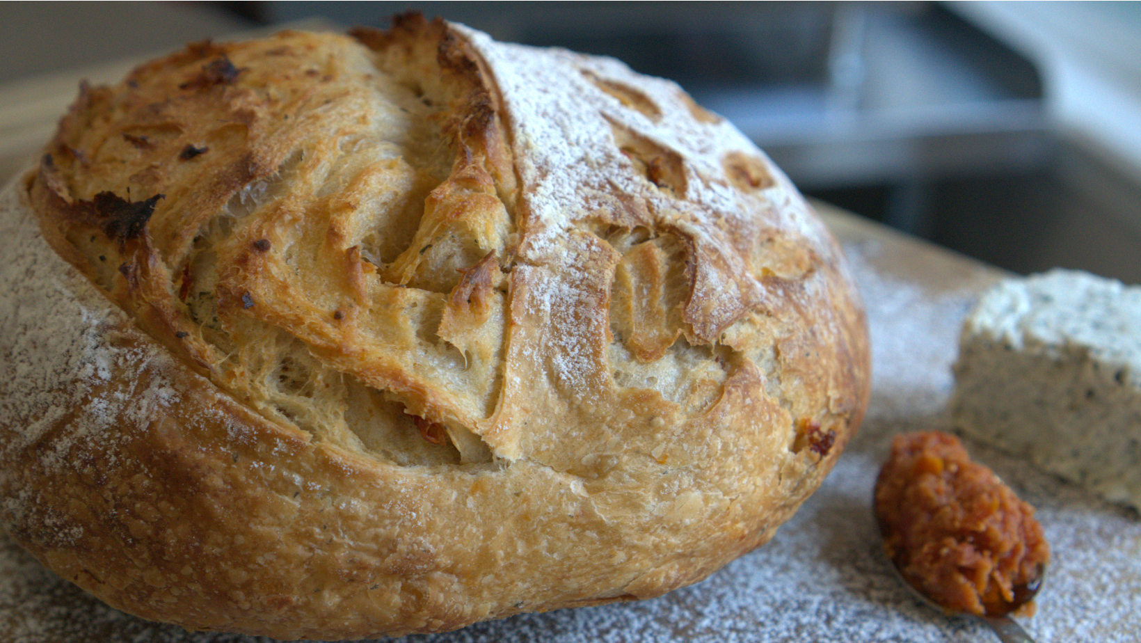 The "Sun-Dried Savage" – Fresh Sundried Tomato Pesto & Boursin Garlic Herb Sourdough